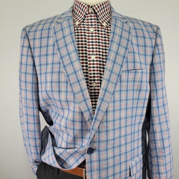 Tommy Hilfiger Men's Sport Coat Blazer Multicolor Plaid Cotton Linen Size 46L - Picture 6 of 14